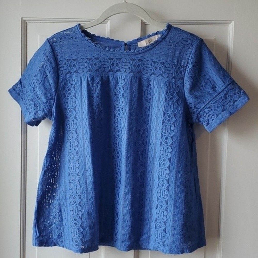 LOFT BLUE LACE A-LINE TOP SIZE SMALL FEMININE ROMANTIC GIRLY CORE COQUETTE